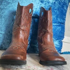 -Brown cowboy leather boots for kids-